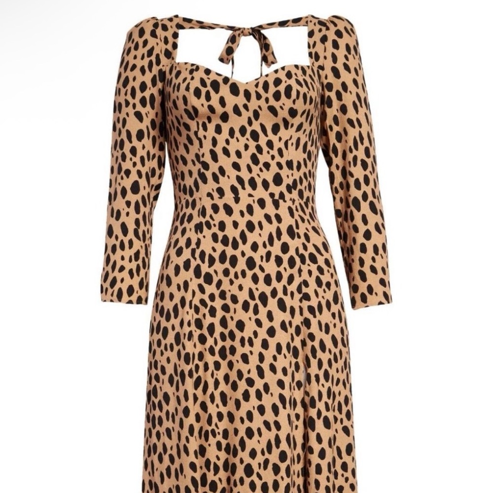 Reformation Mara Midi Dress 6 Brown Leopard Print Slit Square Neck - Picture 3 of 10